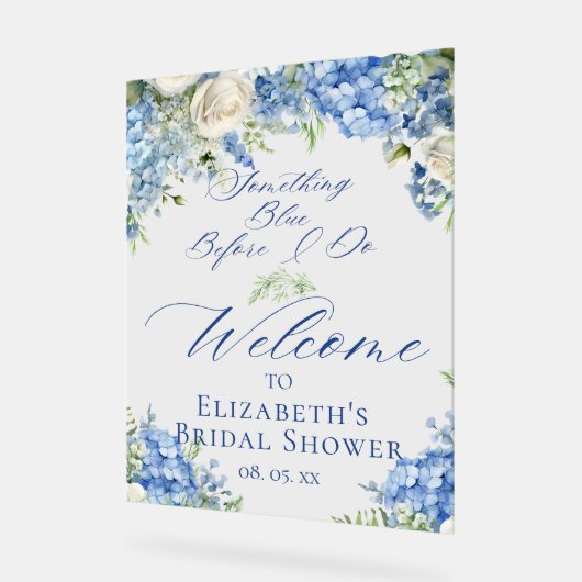 Blauw Hortensia Bruiloft Bridal Shower Welkom Acryl Bord (Hoek)