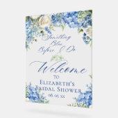 Blauw Hortensia Bruiloft Feestelijke Welkom Acryl Bord (Hoek)