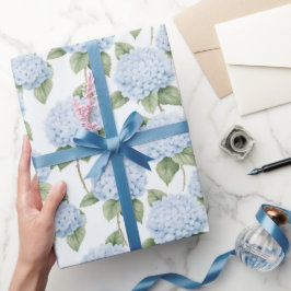 Blauw Hortensia Patroon Waterverf Bloemig Botanisc Cadeaupapier