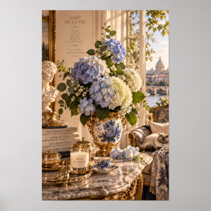 Blauw Hortensia Rome Muurkunst Oud Stijl Poster