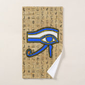 Blauw Horus oog op hiërogliefen Bad Handdoek (Handdoek)
