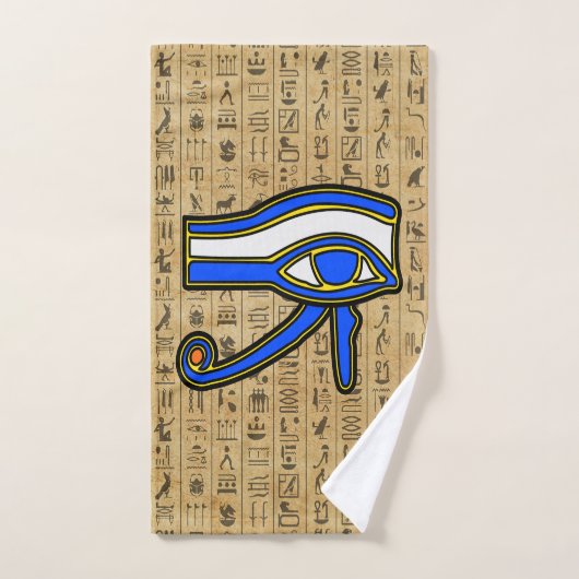 Blauw Horus oog op hiërogliefen Bad Handdoek (Handdoek)