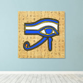 Blauw Horus Oog op hiërogliefen Canvas Print (Insitu (Houten vloer))