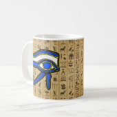 Blauw Horus oog op hiërogliefen Koffiemok (Voorkant links)
