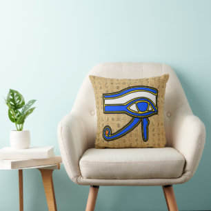 Blauw Horus oog op hiërogliefen Kussen