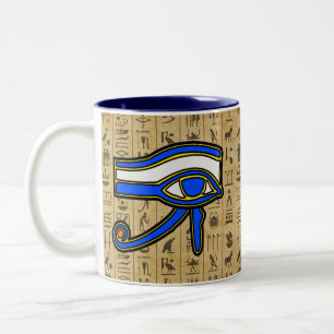 Blauw Horus oog op hiërogliefen Tweekleurige Koffiemok