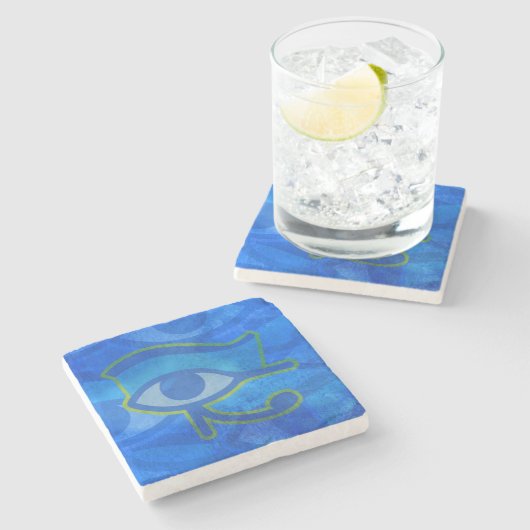 Blauw Horus oog Stenen Onderzetter (Zijkant)
