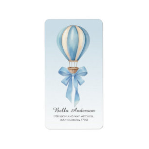 Blauw HotAir Ballon Jongen Baby Shower Retouradres Etiket