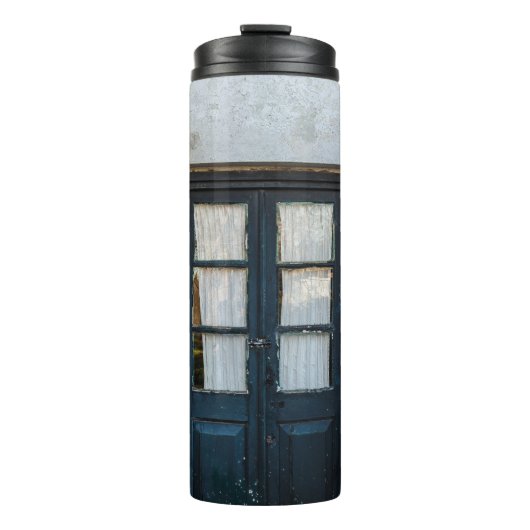 BLAUW HOUDEN DEUR PANEL IN WITTE BOUW THERMOSBEKER (Voorkant)