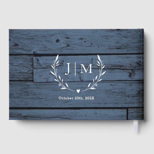 Blauw Hout Baby's Breath Lights & Kant Bruiloft Gastenboek (Achterkant)