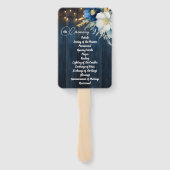 Blauw Hout Bloemen Wedding Programma Ceremonie Handwaaier (Achterkant)