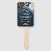 Blauw Hout Bloemen Wedding Programma Ceremonie Handwaaier (Voorkant)