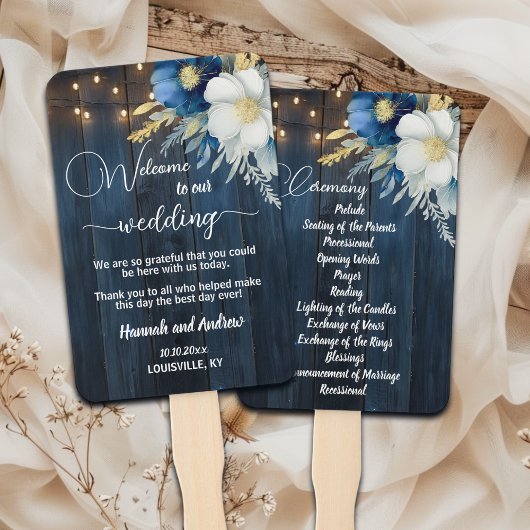 Blauw Hout Bloemen Wedding Programma Ceremonie Handwaaier