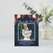 Blauw Hout Bourgogne Bloemenfoto Bewaar de datum Briefkaart (Staand voorkant)