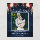 Blauw Hout Bourgogne Bloemenfoto Bewaar de datum Briefkaart (Voorkant)