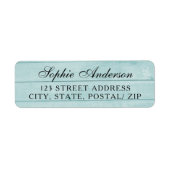  blauw hout bruiloft retour adres label (Voorkant)