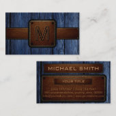 blauw hout bruin leder Kijk Monogram Visitekaartje (Voorkant / Achterkant)