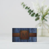 blauw hout bruin leder Kijk Monogram Visitekaartje (Staand voorkant)