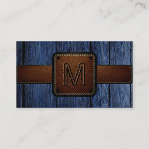 blauw hout bruin leder Kijk Monogram Visitekaartje