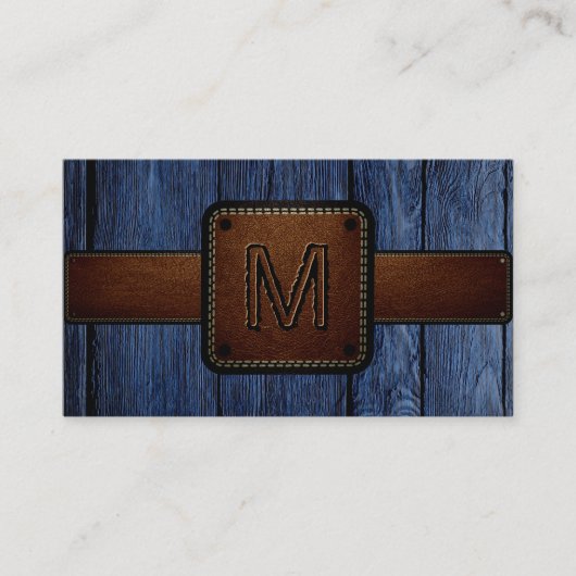 blauw hout bruin leder Kijk Monogram Visitekaartje (Voorkant)