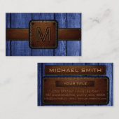 blauw hout bruin leder Kijk Monogram Visitekaartje (Voorkant / Achterkant)