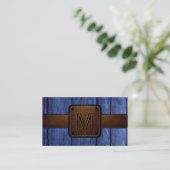 blauw hout bruin leder Kijk Monogram Visitekaartje (Staand voorkant)
