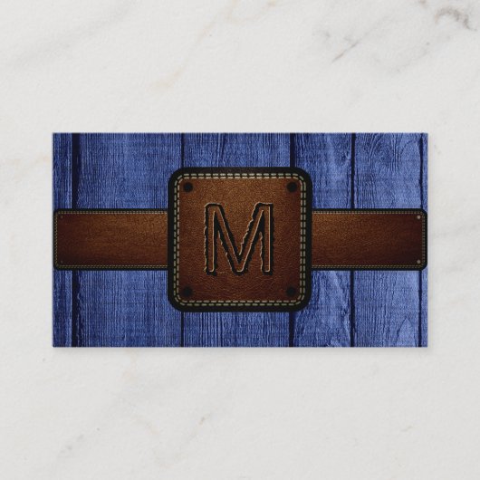 blauw hout bruin leder Kijk Monogram Visitekaartje (Voorkant)