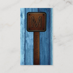 blauw hout Bruin leder Kijk uit Visitekaartje