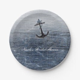 Blauw hout elegant maritiem strand zee feest aange papieren bordje