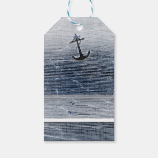 Blauw hout Elegant Nautical Beach Zee Verloving Cadeaulabel (Voorkant)
