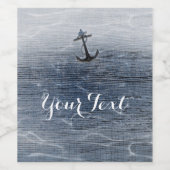 Blauw Hout Elegant Nautisch Strand Zee Wijnlabels Wijn Etiket (Enkel label)