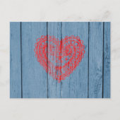  blauw hout en rood gelaatshart briefkaart (Voorkant)