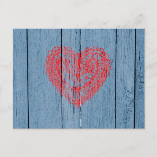 blauw hout en rood gelaatshart briefkaart (Voorkant)