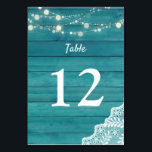 Blauw hout, kant, String Lichten 2 Kaart<br><div class="desc">Maak je bruiloft of partijtafels vast met blauw hout,  kant,  snaarlicht Tafelnummer Kaart.</div>