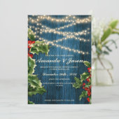 Blauw Hout Licht Berry Kerstmis bruiloft uitnodigi (Staand voorkant)