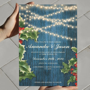 Blauw Hout Licht Berry Kerstmis bruiloft uitnodigi