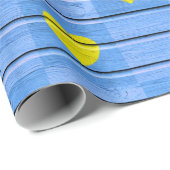 Blauw hout met geel hart cadeaupapier (Rol Hoek)