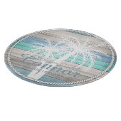 Blauw hout Nautische strepen en palmbomen Snijplank (Hoek)