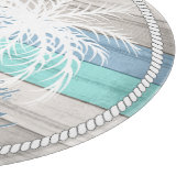 Blauw hout Nautische strepen en palmbomen Snijplank (Hoek)