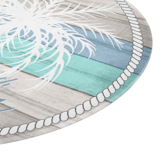 Blauw hout Nautische strepen en palmbomen Snijplank (Hoek)