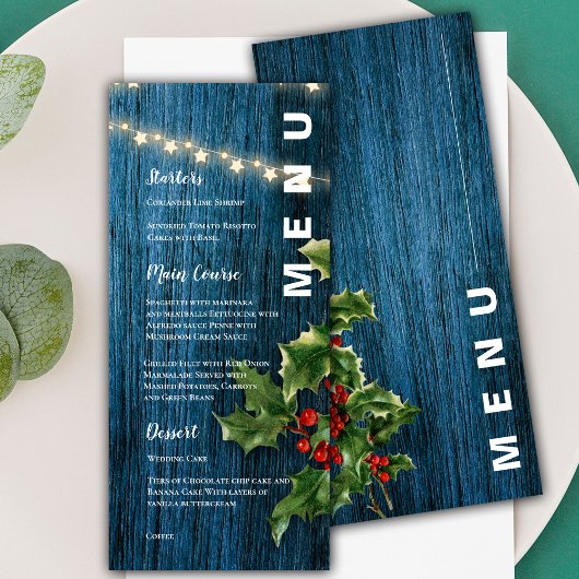 Blauw Hout Rode Bessen Kerstmis Bruiloft Menu