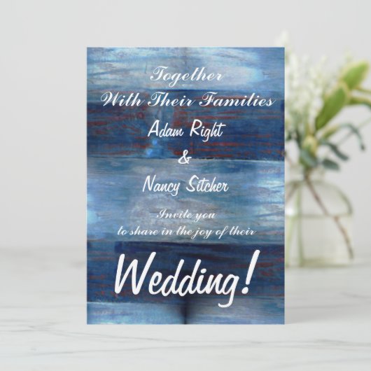 Blauw Hout, Rustieke Bruiloft Kaart (Staand voorkant)