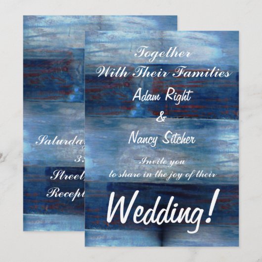 Blauw Hout, Rustieke Bruiloft Kaart (Voorkant / Achterkant)