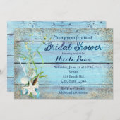 Blauw Hout Strand Tropische BRUIDS DOUCHE uitnodig Kaart (Voorkant / Achterkant)