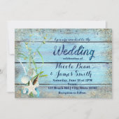 Blauw Hout Strand Tropische BRUILOFT Uitnodiging (Voorkant)