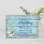 Blauw Hout Strand Tropische BRUILOFT Uitnodiging (Staand voorkant)