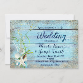 Blauw Hout Strand Tropische TROUW Uitnodiging