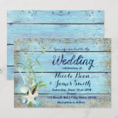 Blauw Hout Strand Tropische TROUW Uitnodiging (Voorkant / Achterkant)