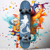 Blauw Hout Strand Zeemeermin Aangepaste Naam Persoonlijk Skateboard