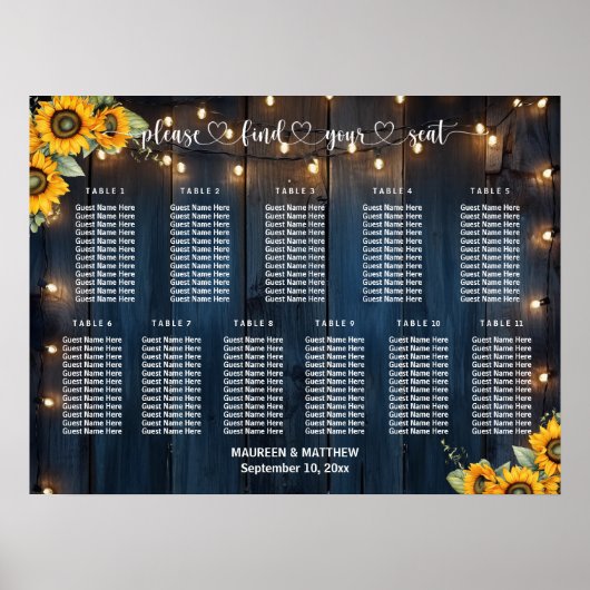 Blauw Hout String Lichten 11 Tafels Trouwstoelen Poster (Voorkant)